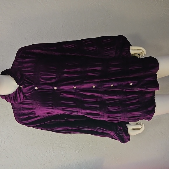 BIBI Purple Ruched Oversized Baggy Velvet Button-Up Shacket - Picture 3 of 8